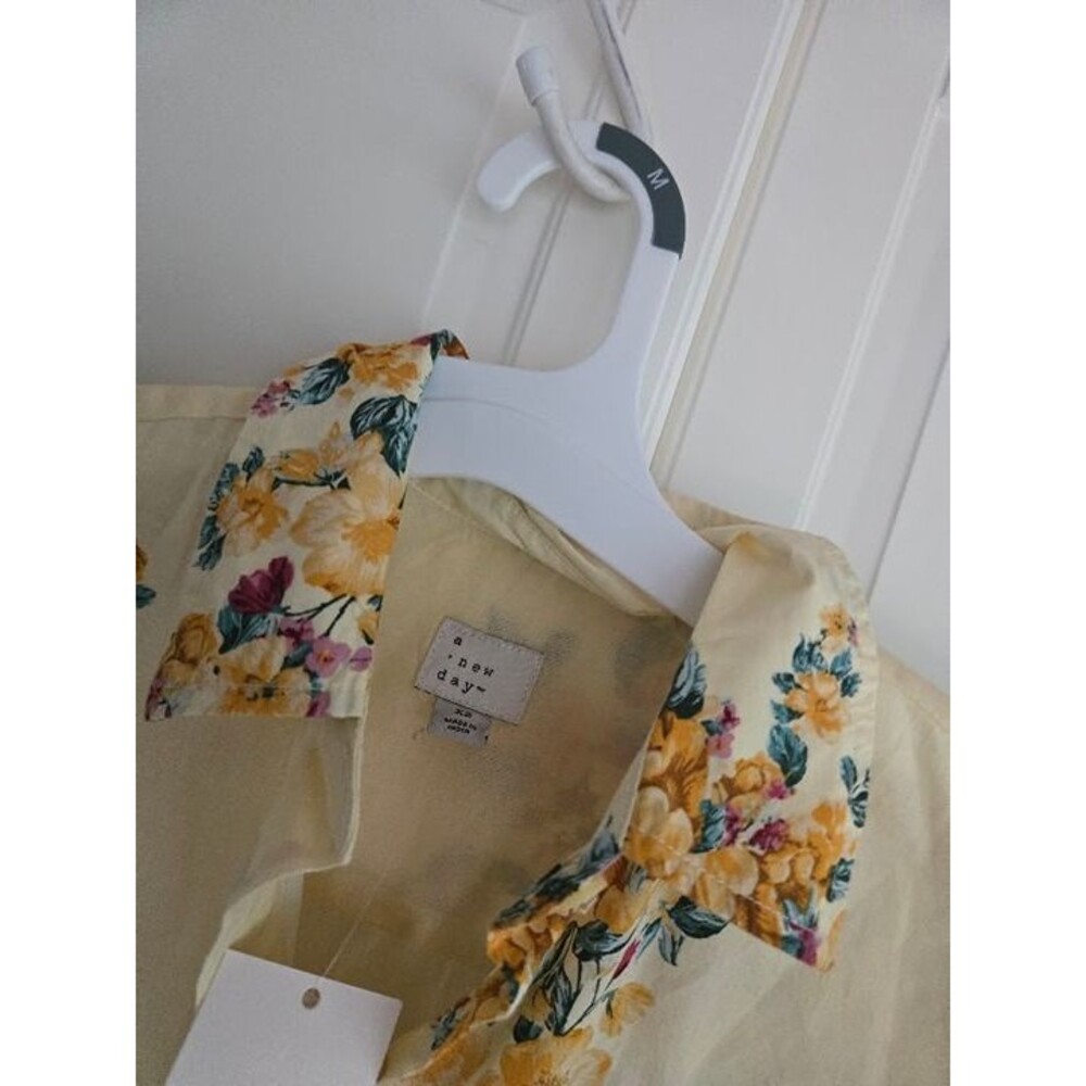 A New Day Puff Sleeve Mini Shirtdress - Yellow Floral - Womens XS - NEW - Picture 4 of 7